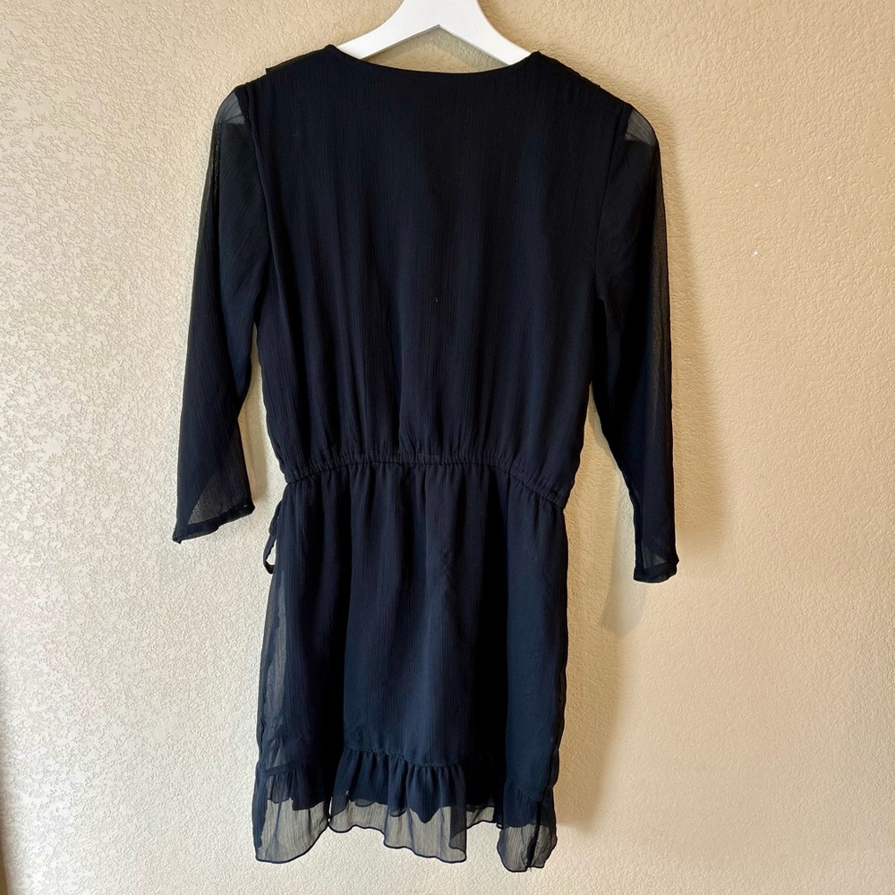 Abercrombie & Fitch Black Ruffle Wrap Long Sleeve Mini Dress Size ST - Picture 7 of 7